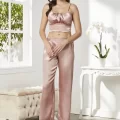 Kaliteli Şık Saten Kadın Pijama Takımı - Brandy Renk