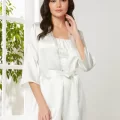 Kaliteli Şık Saten Kadın Pijama Takımı - Ekru