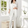 Kaliteli Şık Saten Kadın Pijama Takımı - Ekru