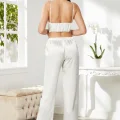 Kaliteli Şık Saten Kadın Pijama Takımı - Ekru