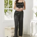 Kaliteli Şık Saten Kadın Pijama Takımı - Siyah