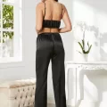 Kaliteli Şık Saten Kadın Pijama Takımı - Siyah