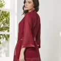 Kaliteli Şık Saten Kadın Sabahlık Takımı - Bordo Renk