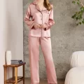 Kaliteli Şık Saten Biyeli Kadın Pijama Takımı