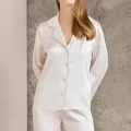 Kaliteli Şık Saten Biyeli Kadın Pijama Takımı - Ekru