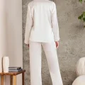 Kaliteli Şık Saten Biyeli Kadın Pijama Takımı - Ekru