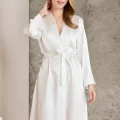 Kaliteli Şık Saten BRIDE Kadın Sabahlık - Ekru