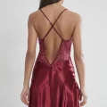 Saten Dantelli Kadın Gecelik - 608 Bordo