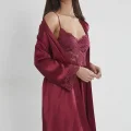 Kaliteli Şık Bordo Kadın Gecelik ve Sabahlık Takımı
