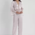 Kaliteli Şık Saten Dantelli Kadın Pijama Takımı - Pudra Renk