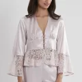 Kaliteli Şık Saten Dantelli Kadın Pijama Takımı - Pudra Renk