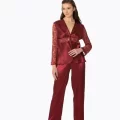 Kaliteli Şık Saten Dantelli Kadın Pijama Takımı - Bordo