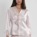 Kaliteli Şık Saten Dantelli Kadın Pijama Takımı - Pudra Renk