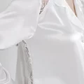 Kaliteli Şık Saten Dantelli Kadın Pijama Takımı - Ekru
