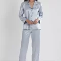 Kaliteli Şık Saten Dantelli Kadın Pijama Takımı Mist Rengi