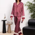Kaliteli Şık Saten Kadın Pijama Takımı - Bordo Renk