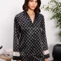 Saten Şık Kadın Pijama Takımı Siyah