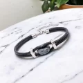 Siyah Jasper Doğal Taşlı Deri Ve Çelik Bileklik