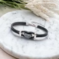 Siyah Jasper Doğal Taşlı Deri Ve Çelik Bileklik