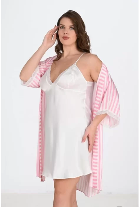 2li Beyaz-Pembe Sabahlık Takımı Bigsize 6210
