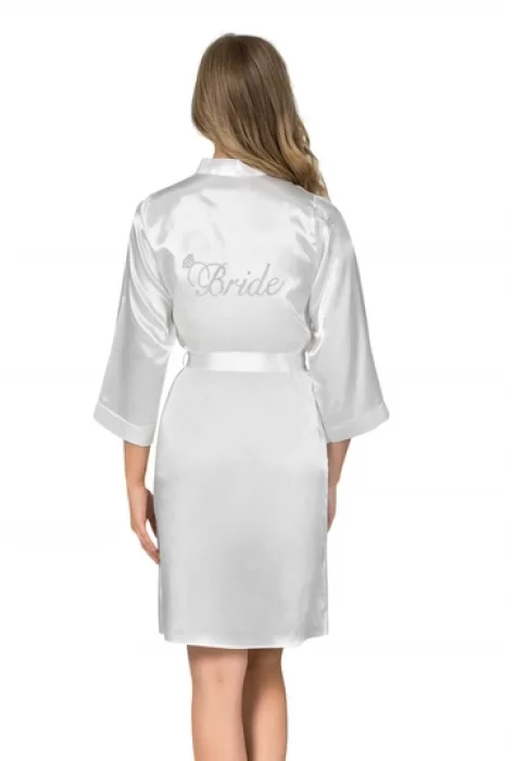 Beyaz Kısa Saten Bride Sabahlık