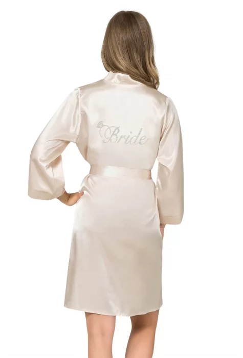 Fildişi Kısa Saten Bride Sabahlık