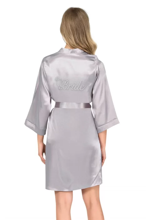 Gri Kısa Saten Bride Sabahlık