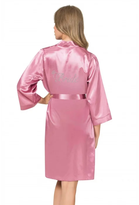 Gül Kurusu Kısa Saten Bride Sabahlık