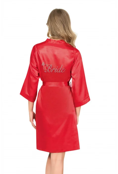 Kırmızı Kısa Saten Bride Sabahlık