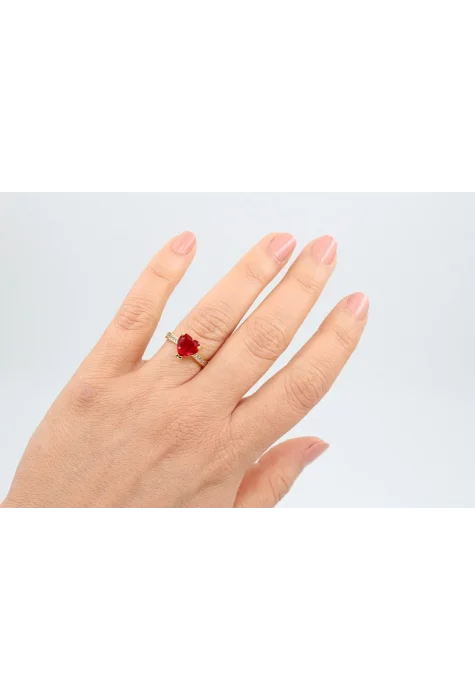 Altın Kap. 8mm Kırmızı Kalp Zirkonlü Yüzük