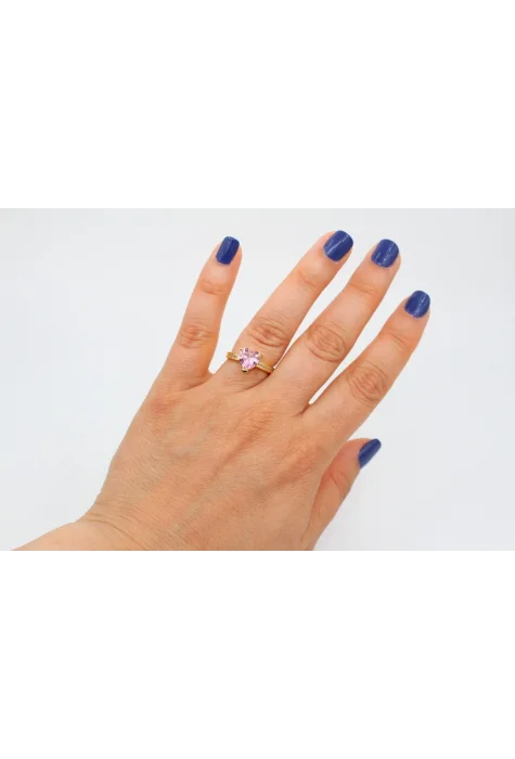 Altın Kap. 8mm Pembe Kalp Zirkonlu Yüzük