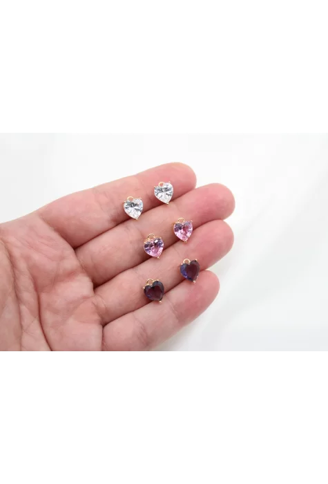 Altın Kaplama 8mm Zirkonlu Kalp Kolye Ucu
