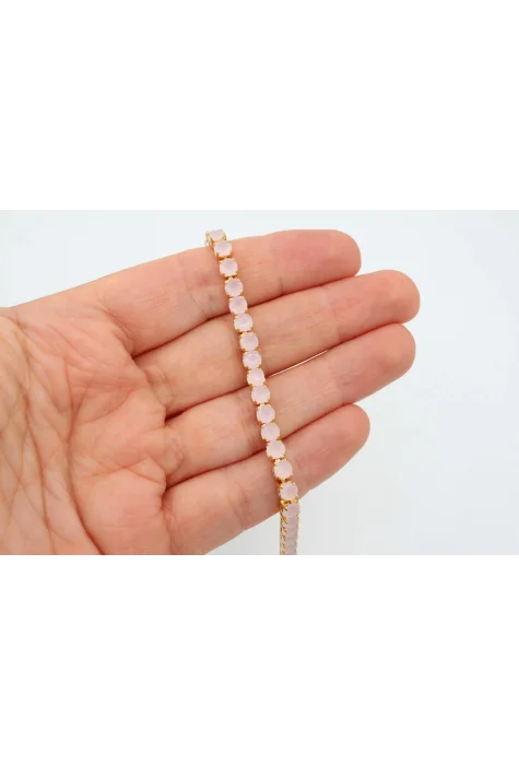 Altın Kaplama Yuvarlak Taşlı Buzlu Pembe Bileklik