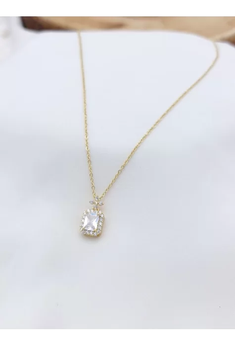 Baget Taş Detaylı Kolye Gold Renk