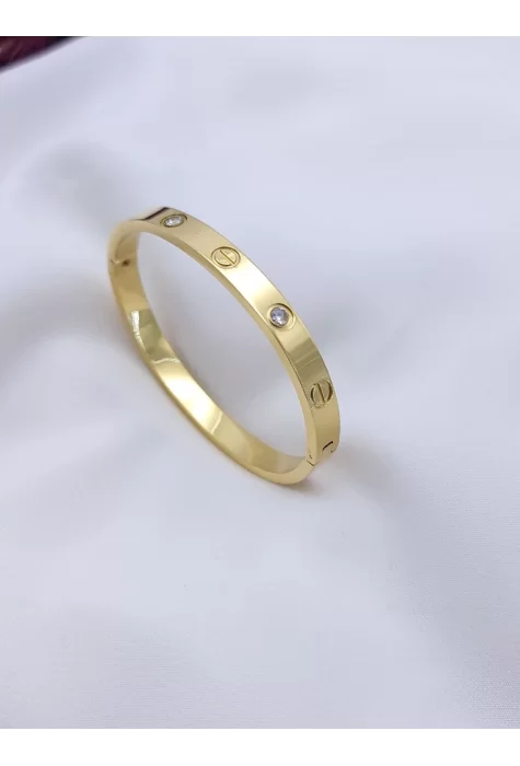Çelik Düz Bilezik Gold Renk Taşlı