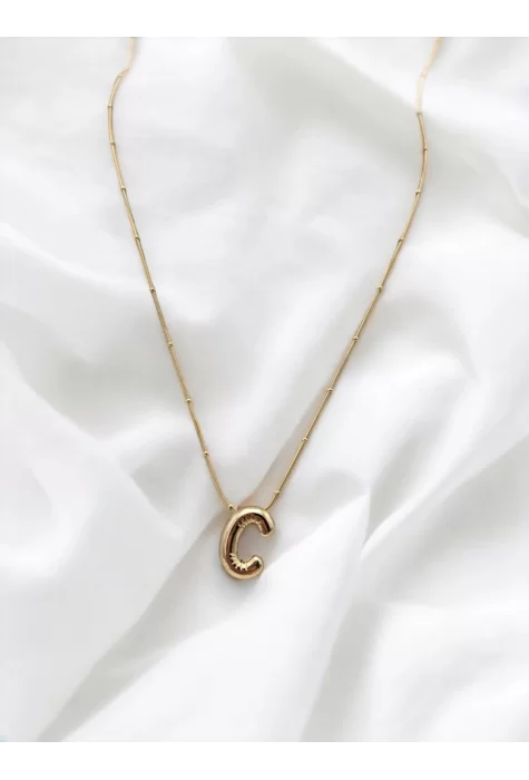 Çelik Harf Kolye Gold İtalyan Zincir C