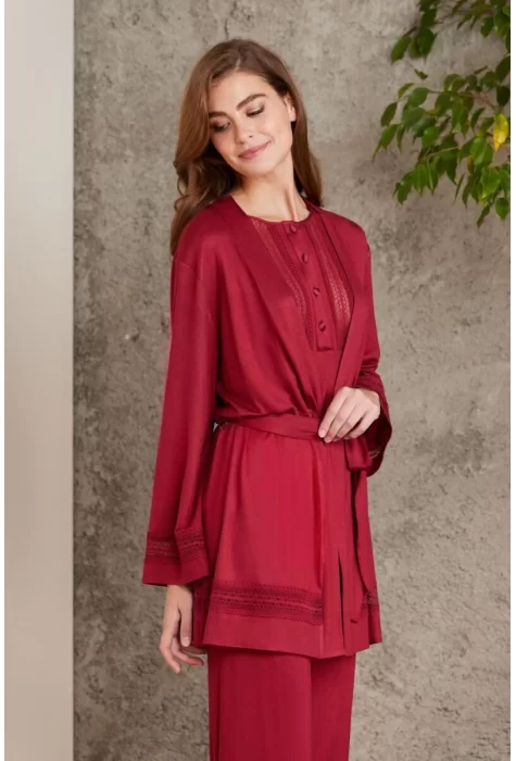Kaliteli Şık Bordo 3Lü Pijama Takımı