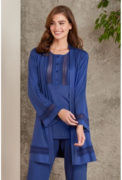 Kaliteli Şık Lacivert 3Lü Pijama Takımı