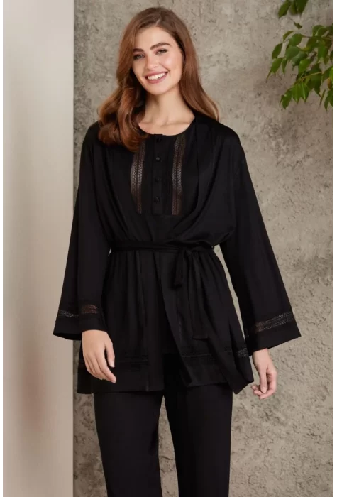 Kaliteli Şık Siyah 3Lü Pijama Takımı
