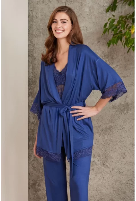Kaliteli Şık Lacivert 3Lü Pijama Takımı