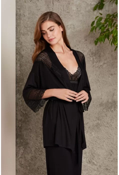 Kaliteli Şık Siyah 3Lü Pijama Takımı