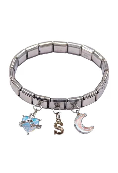 Harf, Kalp ve Hilal Desenli İtalyan Charm Bileklik