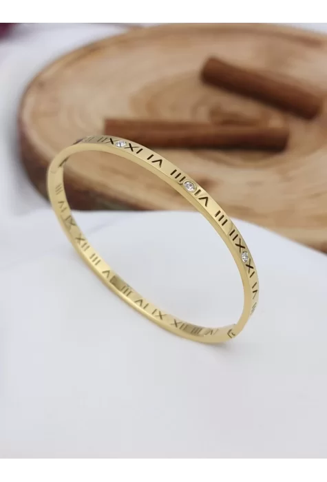 İnce Roma Rakamlı Bilezik Gold Renk