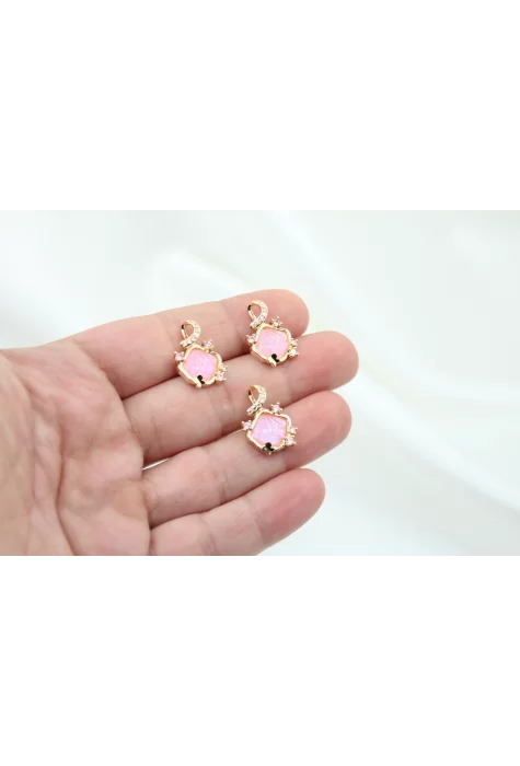 İthal Pembe Simli İstiridye Kolye Ucu Altın