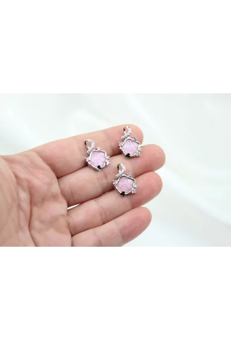 İthal Pembe Simli İstiridye Kolye Ucu Rodyum