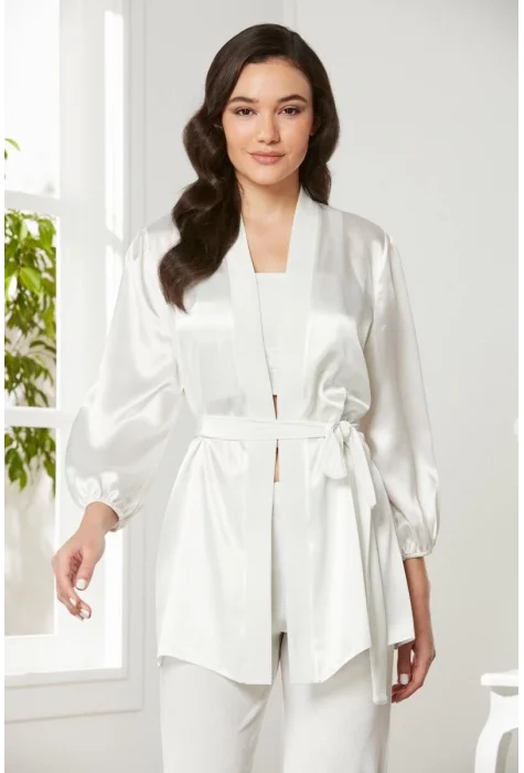 Kadife Şık Kadın Crop Pijama Takımı - Ekru