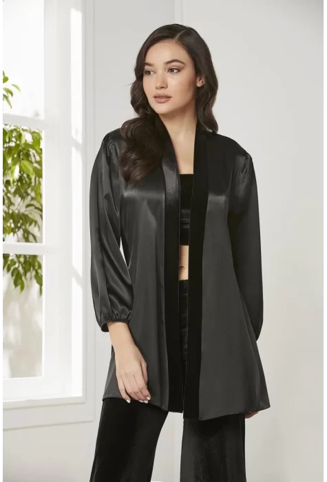 Kaliteli Şık Kadın Crop Pijama Takımı - Siyah