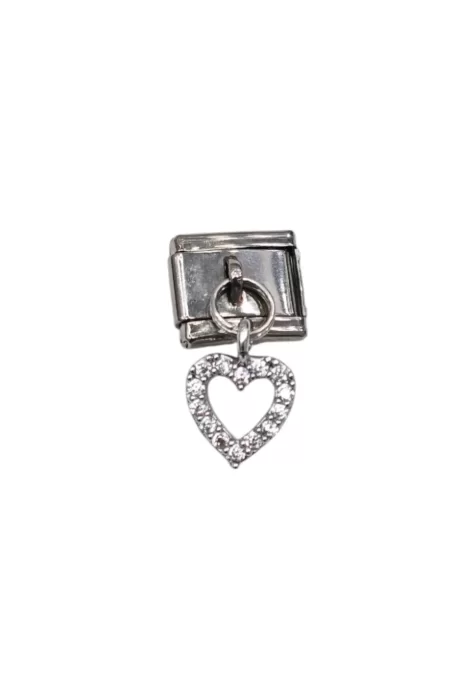Kalp Desenli İtalyan Charm Zirkon Taşlı