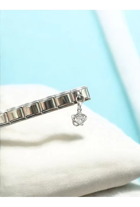 Kalp ve Taş Detaylı İtalyan Charm