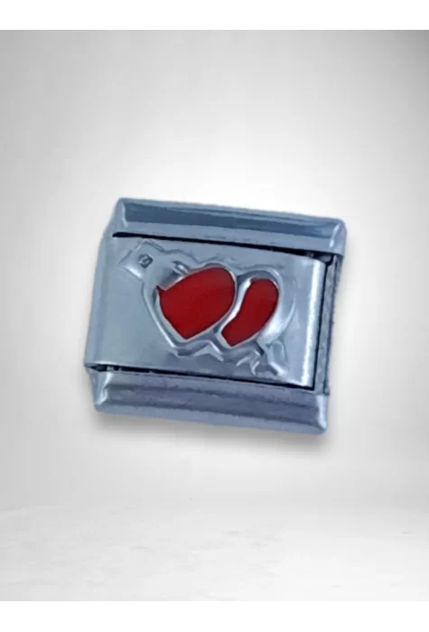 Kırmızı Çift Kalp Detaylı Charm